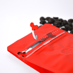Empty Red Biodegradable Compostable Flat Bottom Drip Beans Packaging Coffee Bag With Valve And Zipper - Image 3