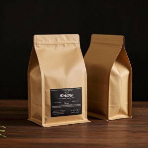 Custom Printed Kraft Papaer Flat Bottom Coffee Bean Packaging Bags - Image 3